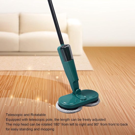 Elektrische Dweil - Schoonmaak Mop - Vloeren Reinigen - Automatische Voorwaartse Duwkracht - 112.2 cm Lengte - Groen