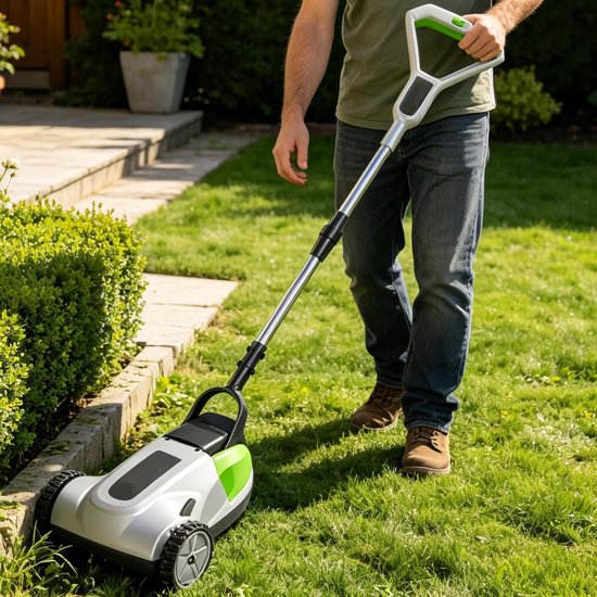 Elektrische Grasmaaier - Accu Grasmaaier Grastrimmer - Gazononderhoud Tuinieren - Automatische Uitschakelbeveiliging - 21 cm Maaibreedte - Meerkleurig