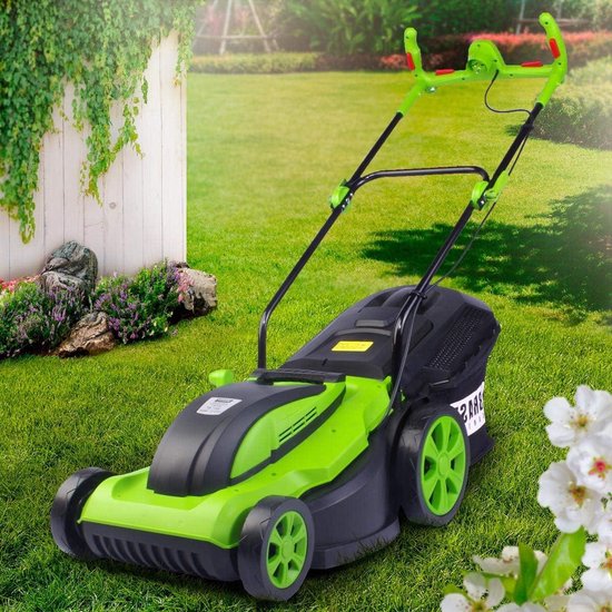 Elektrische grasmaaier - Gazonmaaier duwmaaier - Gazon onderhouden - Krachtige 2000W motor - 43 cm maaibreedte - Zwart