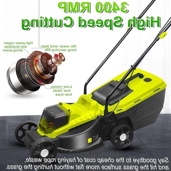 Elektrische Grasmaaier - Gazonmaaier Snoerloos - Gazon Onderhouden - Borstelloze Motor - 32 cm Maaibreedte - Groen