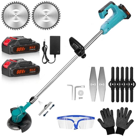 Elektrische Grastrimmer- Bosmaaier - Maaidiameter: 30 cm - Telescopische steel - Motorkop -90° en +90° verstelbaar - Incl. 3 snijkoppen - blauw van Merkloos	