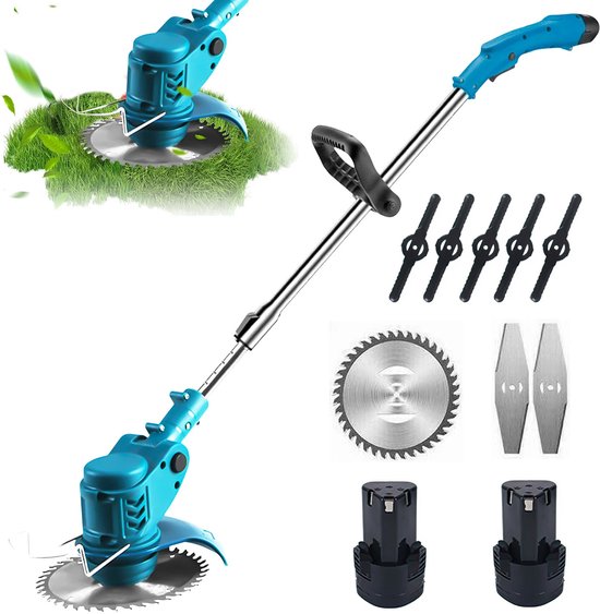 Elektrische Grastrimmer - Grasmaaier - Tuingereedschap - 600W - 2 Accu's - Draadloos - Lichtgewicht - Blauw van Turbro Powertools