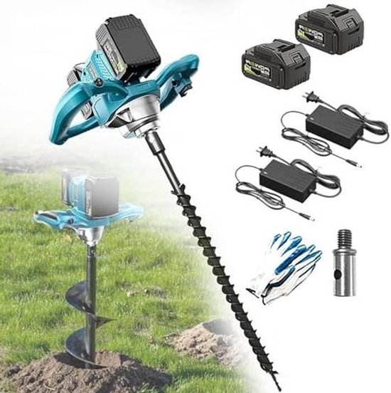 Elektrische Grondboor - Accuvijzel Tuin - Gaten Boren - Dubbel Batterij Systeem - 2 Batterijen - Zwart