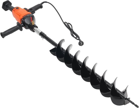 Elektrische Grondboor - Bodem Boormachine - Planten Palen Plaatsen - Krachtige Koperen Motor - 120mm Diameter 80cm Diep - Oranje Zwart van Merkloos	