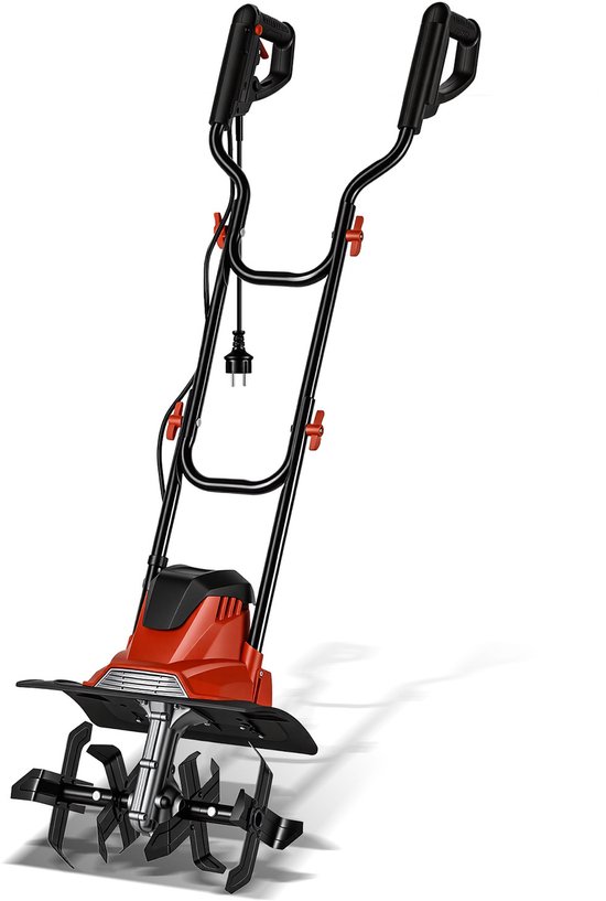 Elektrische Grondfrees Cultivator Tuinfrees voor Tuin en Grondbewerking, 1050 W rode en zwarte elektrische grondfrees van Merkloos	