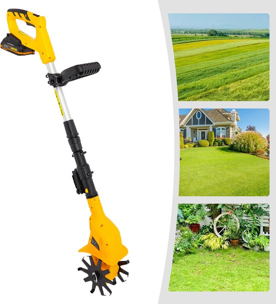 Elektrische Grondfrees Draadloze Handmatige Motorhak Verstelbare Lengte 97-117cm Accuspin 250Tpm Voor Gazon Tuin van Merkloos	