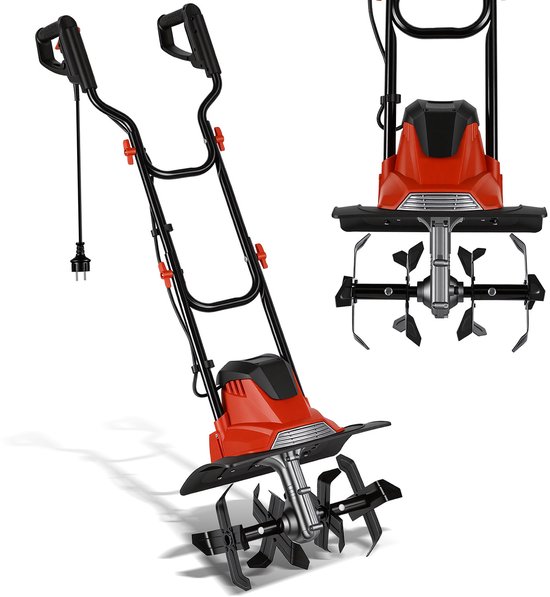 Elektrische Grondfrees Tuinfrees Cultivator Motorhark voor Tuingereedschap en Grondbewerking, 1050 W rode en zwarte elektrische grondfrees van Merkloos	