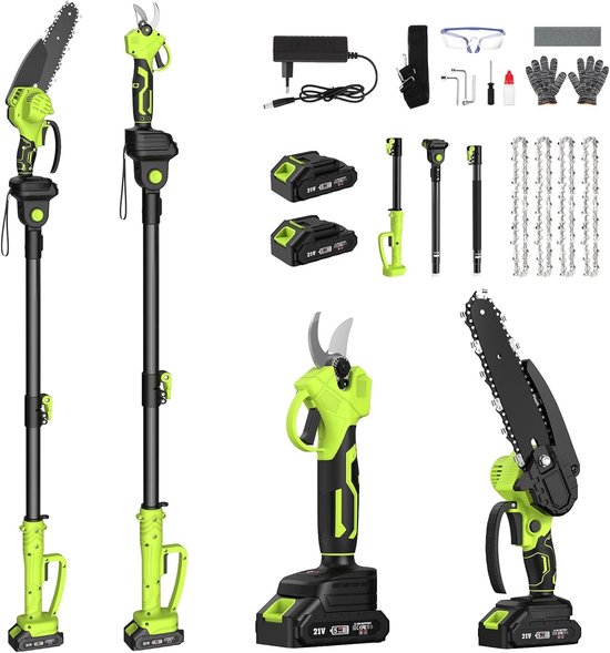 Elektrische Heggenschaar 4-in-1 - Telescopisch Bereik 3,8 Meter - 32 cm Snoeibladen - Draadloos - Voor Tuinonderhoud