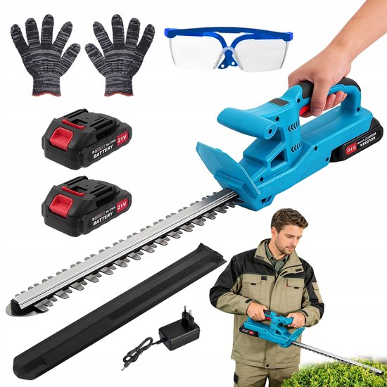 Elektrische Heggenschaar - Accu Heggenschaar - 50cm Lang Lemmet & 200W Vermogen - 21V 3200 tpm & 2 Batterijen - Voor Tuin & Haag van Merkloos	
