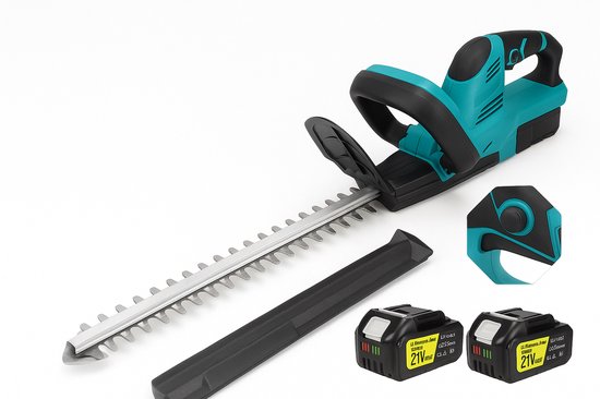 Elektrische heggenschaar - Accu heggenschaar - Brushless motor 20000 RPM - Batterij - Snoeischaar - Grastrimmer - Draadloze trimmer - Tuingereedschap - 510 mm dubbel mes - Antislip handgreep - Opbergkoffer - 1 batterij inbegrepen van Merkloos	