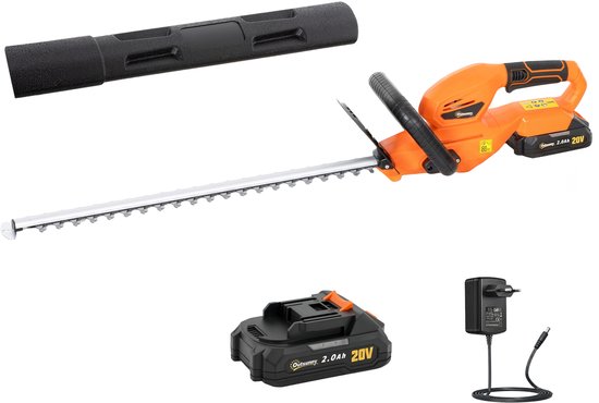 Elektrische heggenschaar-werkt op accu-100W motor-snoerloos-51 cm snijlengte-ABS-oranje
