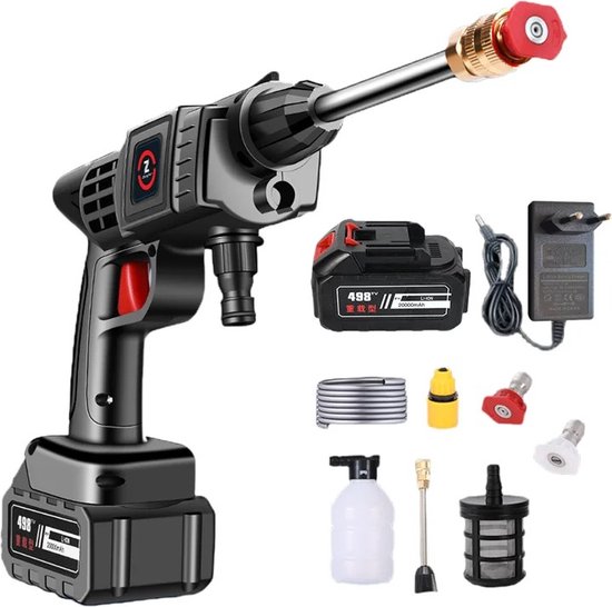 Elektrische hogedrukreiniger - 200W - Draadloos - 10000Mah batterij - Hogedrukreinigers - Terrasreiniger - 21V Accu - Auto Wassen - Water - Met hogedrukreinigeraccessoires - Reinigingsmachine van Merkloos	