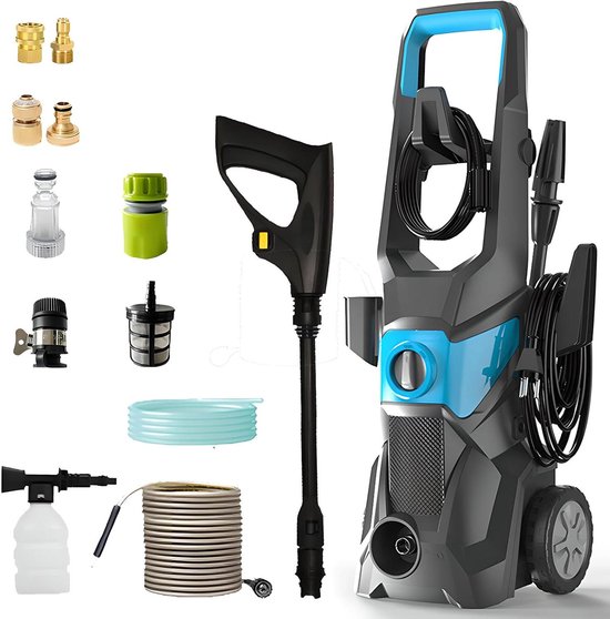Elektrische hogedrukreiniger, 3000 W autowasmachine voor thuis met 10 meter waterafvoerpijp en 400 ml schuimkanon hogedrukreiniger, voor terras, hekken, dek, opritten, auto's