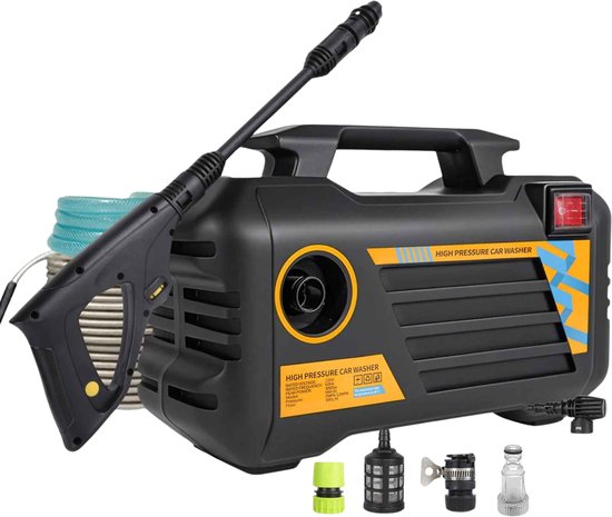 Elektrische Hogedrukreiniger 3000W – 180 Bar Draagbare Auto Wasmachine met Spuitpistool & Schuimfles – Compacte Krachtreiniger voor Auto, Terras & Tuin van Merkloos	