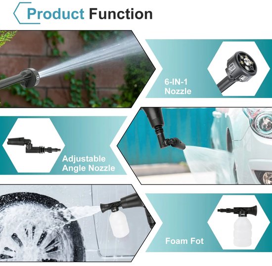 Elektrische Hogedrukreiniger - 3500W - 200 BAR - Snoerloos & Krachtig - Multifunctioneel - Elektrisch - Hogedrukwaterpistool - Voor Het Bewateren van de Tuin - Het Schoonmaken van Planten - Het Wassen van de Auto - Met 2 Accu - Zwart van Merkloos	