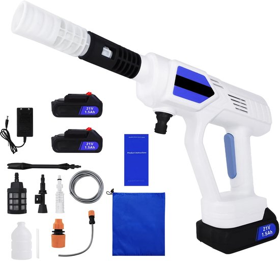 Elektrische Hogedrukreiniger - Draadloos - 21V - Accu Hogedrukspuit - 1500mAh Li-ion - Schuimfunctie - Compact - Voor Auto, Motor, Tuin, Terras & Zwembad - Mobiele Reinigingsmachine van Merkloos	