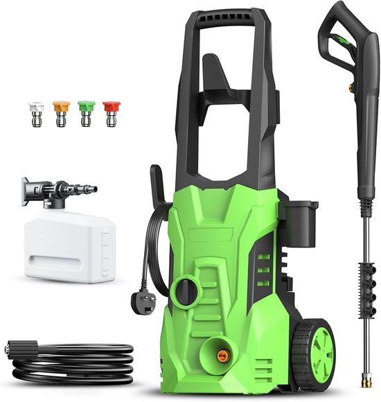 Elektrische Hogedrukreiniger – Draagbare Hogedrukspuit – Terras Reiniger – Auto Wasmachine – Tuinspuit – 120 Bar Krachtige Druk – Sneeuwschuimlans Met 4 Sproeikoppen van Merkloos	