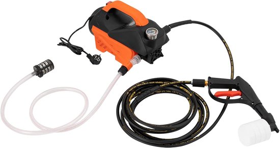 Elektrische Hogedrukreiniger - Draagbare Krachtige Reiniger - Auto Terras Tuin - Zelfaanzuigend Dubbel Gebruik - 1300 Watt - Zwart Oranje