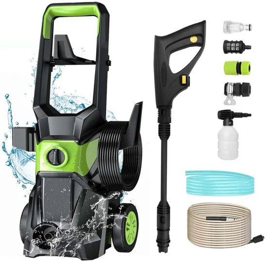Elektrische Hogedrukreiniger-Verstelbaar Hogedrukpistool-10 m slang en schuimkanon-1600 W-440 l/u-150 bar van Merkloos	