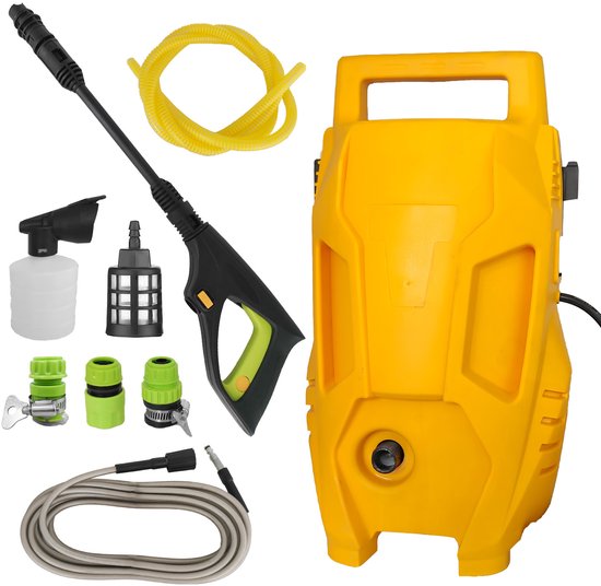 Elektrische hogedrukreiniger, zwaar uitgevoerd, maximaal 1500 PSI - Draagbaar reinigings- en wassysteem voor huis, auto's, terrassen, vlonders en trottoirs. van Merkloos	