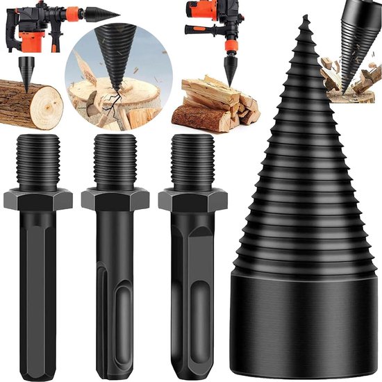 Elektrische houtsplijter - Boormachine Opzetstuk - Fendeuse de Buches - 3 Poignées - Nauwkeurig en Snel - Geschikt voor 42mm Boren - Voor Boorkegel - Houtsplijter voor Doeltreffend Splijten van Hout van Benelee