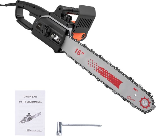 Elektrische Kettingzaag - 16 inch Kettingzaag - Snoeizaag - Takkenzaag - Handzaag - 1600W bekabelde elektrische kettingzaag - voor brandhout - zwart