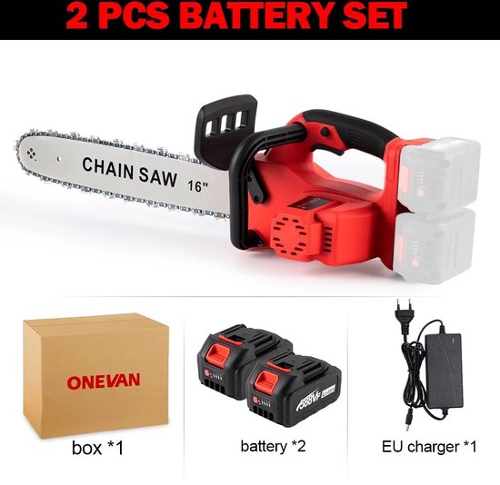 Elektrische kettingzaag - Draadloos - 7000W - 16 inch - Zaaglengte 80 cm - Met 2 batterij - Geleverd met oplader - Comfortabele grip - Met veiligheidsbescherming van Tutoy