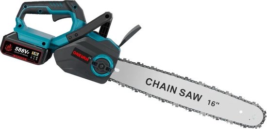 Elektrische Kettingzaag - Kettingzaag met Accu - Houtzaag - Houtbewerking - Boomzaag - Krachtig - 8000W - 16Inch - 2 Accu's - Accu oplader - Ketting en zaagblad - Noodstop - Verstelbare ketting - van VONROC