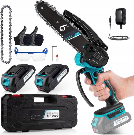 Elektrische Kettingzaag - Mini Kettingzaag - Accu Kettingzaag - 15cm Zaagblad & 2x2000mAh Batterij - Met Veiligheidsschakelaar & Lichtgewicht - Voor Tuin, Boomgaard & Buiten