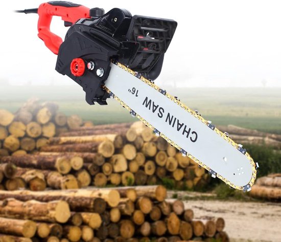 Elektrische Kettingzaag - Motorzaag Houtzaag - Snoeien Takken Zagen - 2000W Krachtige Motor - 16 Inch Geleider - Rood