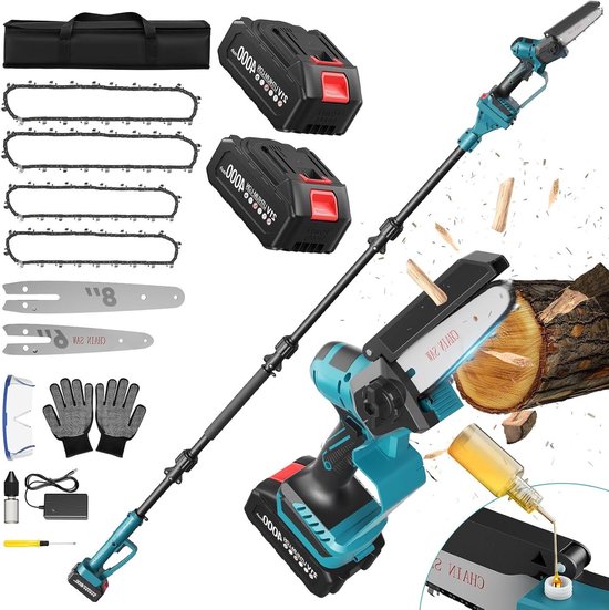 Elektrische Kettingzaag - Paalzaag Combinatie - Takken Snoeien - 2-in-1 Gereedschap - Tot 4.3m - Blauw Zwart
