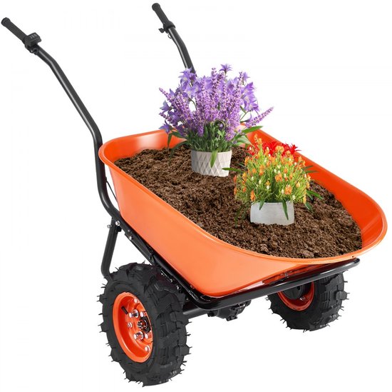 Elektrische Kruiwagen - 500W Tuinkar/Kiepkar - Draagvermogen 260 kg - Tweewielig - Metalen Handvat - Railwielen - 167 x 76 x 78 cm