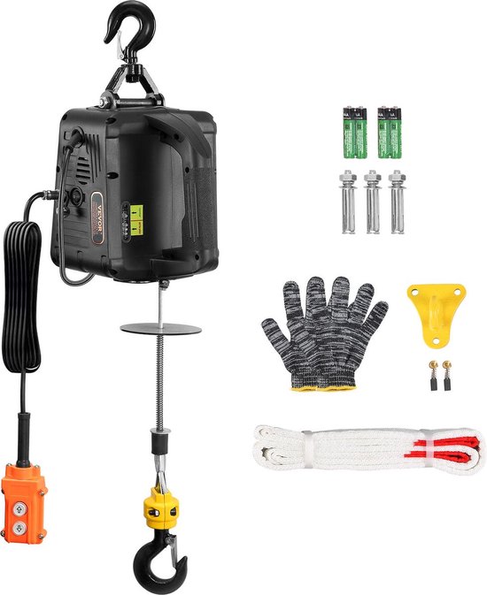 Elektrische Lier - 2 in 1 - 498,95KG - Draagvermogen Touwtakel - Hefsnelheid ≥4m/min Motorlier - 7m Hoog - 1500W - 2 Bedieningsmodi Handmatige/Bedrade Afstandsbediening - Zwart van MAMMUTH