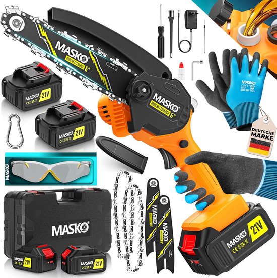 Elektrische Minizager 800 W met 6 Inch Ketting - 2 x 4000 mAh Batterijen, Automatisch Smeersysteem, Veiligheidssluiting - Langdurig Zaagwerk voor Tuin en Houtbewerking