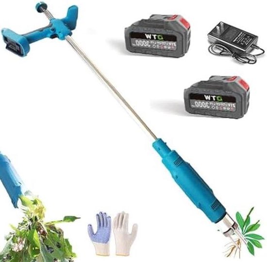 Elektrische onkruidtrekker - Draadloze onkruidverwijderaar - Gazon onderhouden - Lange steel - 3-klauwen kop - Blauw