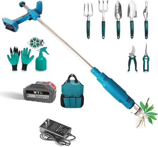 Elektrische Onkruidtrekker - Onkruidwieder Tuin - Gazon Onderhouden - 3 Stalen Klauwen - 102 cm - Zwart