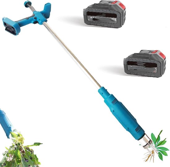 Elektrische Onkruidtrekker - Staande Wiedmachine Tuin - Gazon Onderhouden - Pijnvrij Wieden - Inclusief 2 Accu's - Blauw