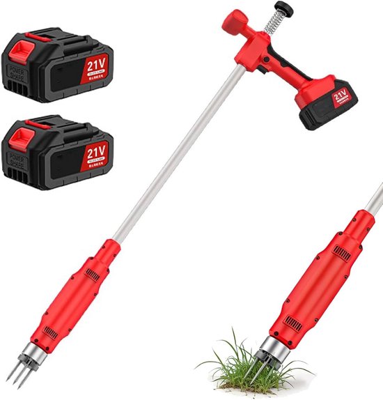 Elektrische onkruidtrekker - Tuin onkruidverwijderaar - Gazon onderhoud - Draadloze batterij kracht - 98 cm lengte - Rood