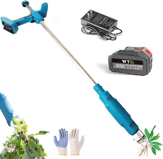 Elektrische Onkruidverwijderaar - Onkruidsteker Tuin - Onkruid Wieden - Stalen Kop Met 3 Klauwen - Lange Steel - Blauw