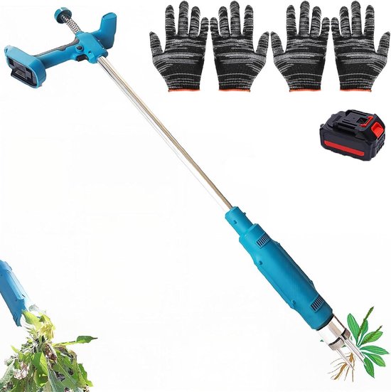 Elektrische Onkruidverwijderaar - Staande Onkruidtrekker - Gazon Onderhoud - 3 Versterkte Stalen Klauwen - 2 Batterijen - Blauw