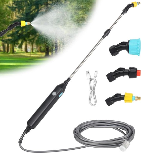 Elektrische plantensproeier met accu en verstelbare sproeiers - draagbare oplaadbare drukspuit voor tuin en gazon - inclusief 5 m slang - ideaal voor onkruidbestrijding - 3,7 V.