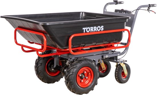 Elektrische platformwagen 4 wielen met uitschuifbaar afneembaar frame incl. PP bak 300l 300kg - batterij 40V / 6Ah Torros EP300P van Torros