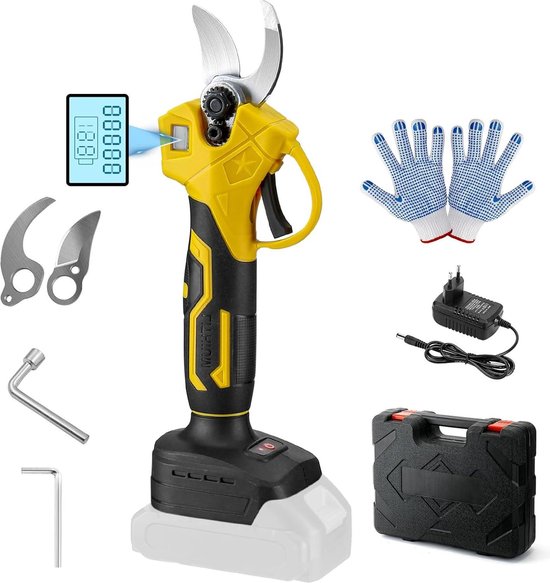 Elektrische snoeischaar 18 V accu takkenschaar voor tuin - 30 mm snijdiameter - met borstelloze motor - reservemessen voor tuinbomen van Merkloos	