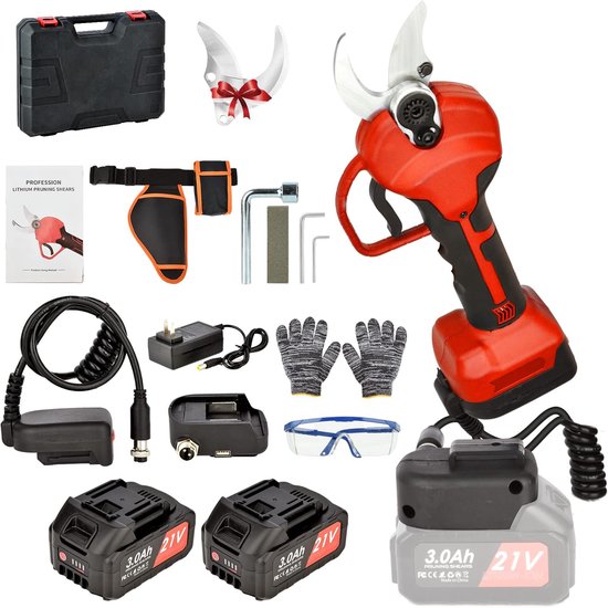 Elektrische Snoeischaar - 40 mm Dikte, 2 Accu's van 21 V, Krachtige Draadloze Tuinschaar van Merkloos	