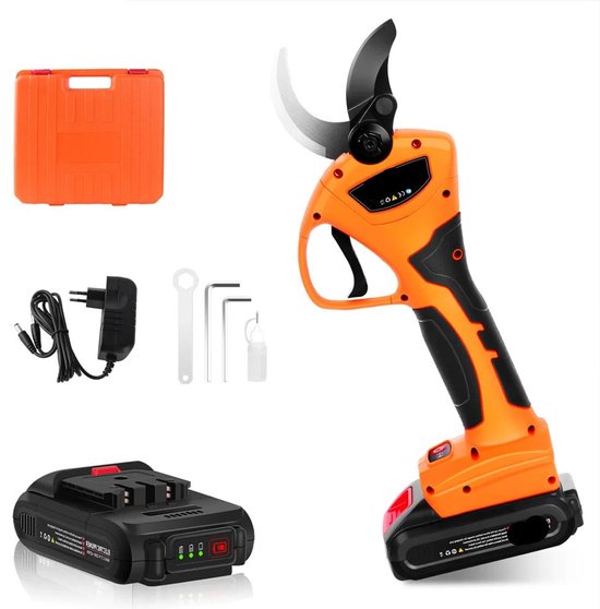 Elektrische Snoeischaar - 40mm - Accu Snoeischaar - 1050W - Takkenschaar - Heggenschaar - Voor Bomen - en Wijngaarden - 2 Accu - 2AH Oranje van Merkloos	