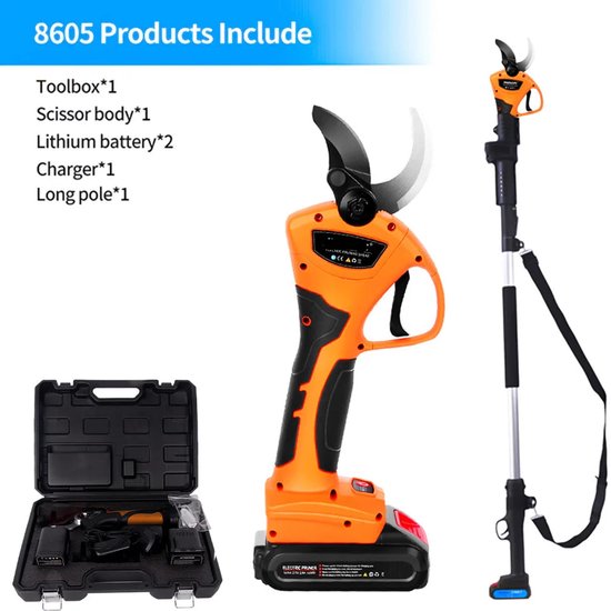 Elektrische Snoeischaar - 40mm - Accu Snoeischaar - 1050W - Takkenschaar - Heggenschaar - Voor Bomen - en Wijngaarden - 2 Accu - Oranje van VONROC