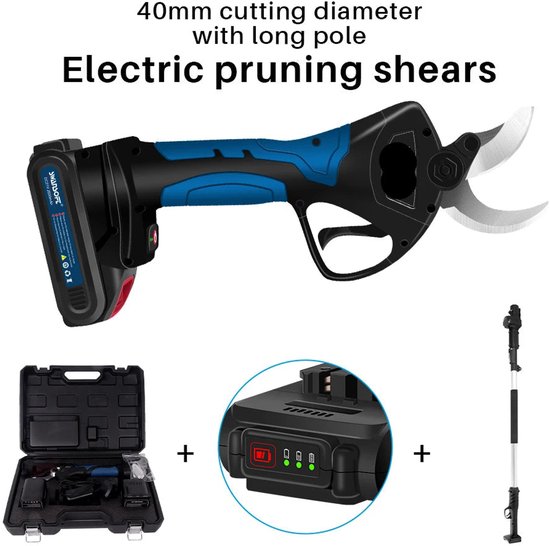 Elektrische Snoeischaar - 40mm - Accu Snoeischaar - Takkenschaar - 4-Snelheden - Heggenschaar - Voor Bomen - Struiken - en Bonsai - 2 Accu - met Paal van Merkloos	