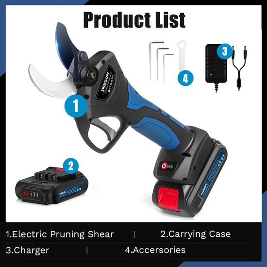 Elektrische Snoeischaar - 40mm - Accu Snoeischaar - Takkenschaar - 4-Snelheden - Heggenschaar - Voor Bomen - Struiken - en Bonsai - 2 Accu - Zwart van Merkloos	