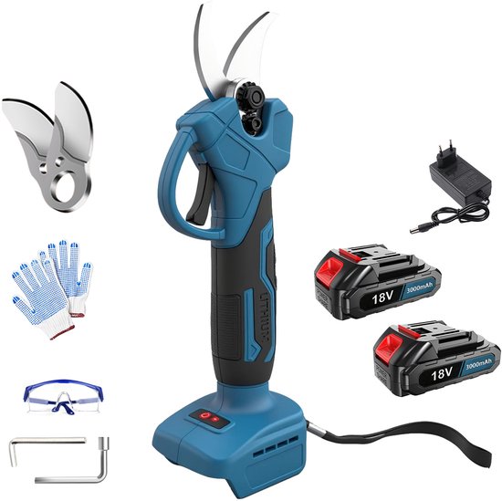 Elektrische Snoeischaar, Draadloze Elektrische Schaaf, 18V Borstelloze Motor Takkenschaar met 2 Oplaadbare 3000mAh Batterijen & 2 Bladen