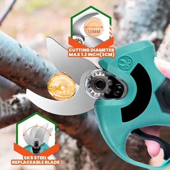 Elektrische Snoeischaar - Heggenschaar - Takkenschaar - Draadloos - Tuin Snoei Schaar - 500W - 4 Snelheden – Voor 21V/18V Accu – Inclusief 1 Accu En EU Stekker – Ideaal Voor Bomen, Fruitbomen en Bonsai